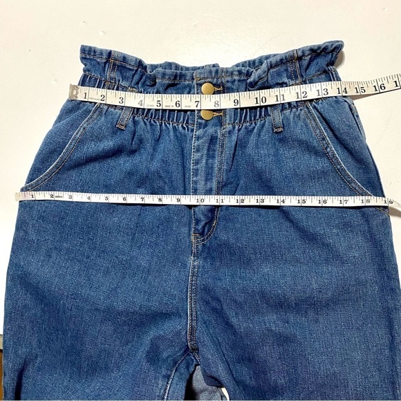 FOREVER 21 Contemporary Blue Denim Mom Jeans Large Cuffed Paperbag-Waist - Picture 12 of 15